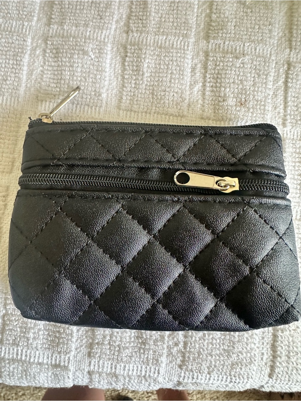Stylish Black Quilted Zip Cosmetic Pouch